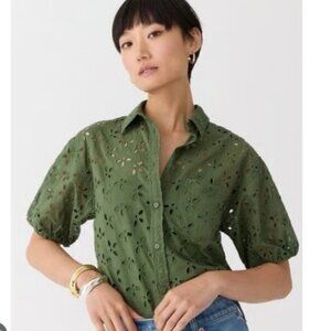 J. Crew Olive Eyelet Spring Garden Top Button Down Shirt